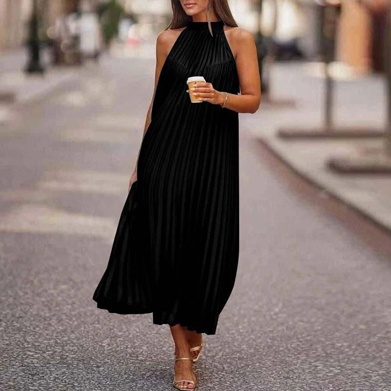 Robe maxi plissée à col V , imprimé , bohème, robe de soirée longue, mode décontractée